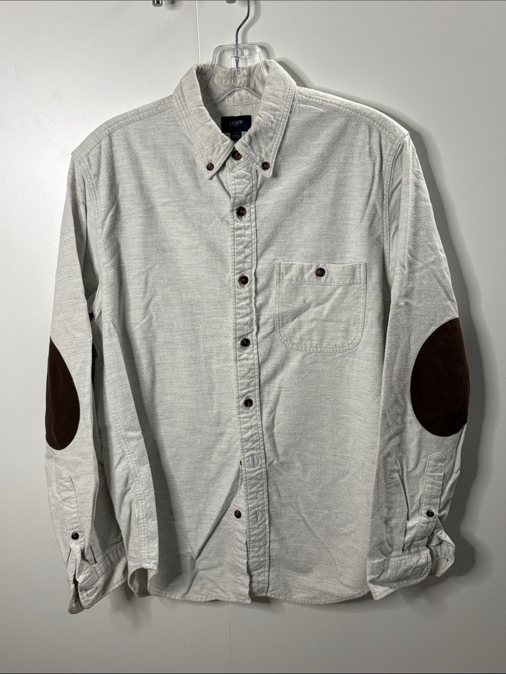 J. Crew Cream Button-Down Shirt with Brown Elbow Patches S